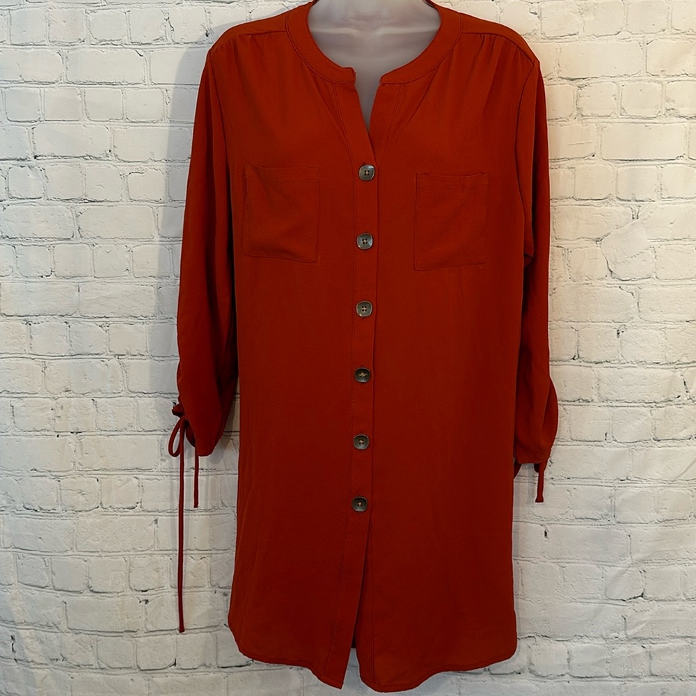 New Directions rust color oversized  flowy tunic with ruched sleeves NWT size L